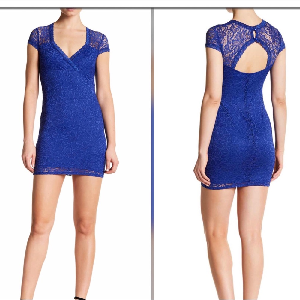 Chic Royal Blue Lace Mini Dress